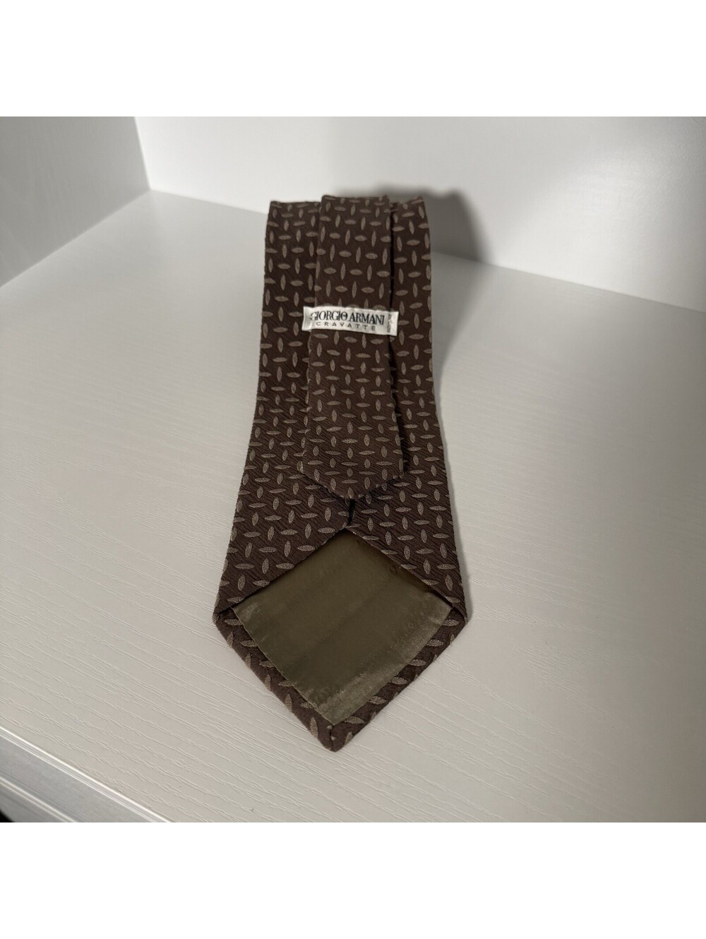Giorgio Armani Cravatte Men’s Silk Tie Brown Geometric Made in Italy 59”